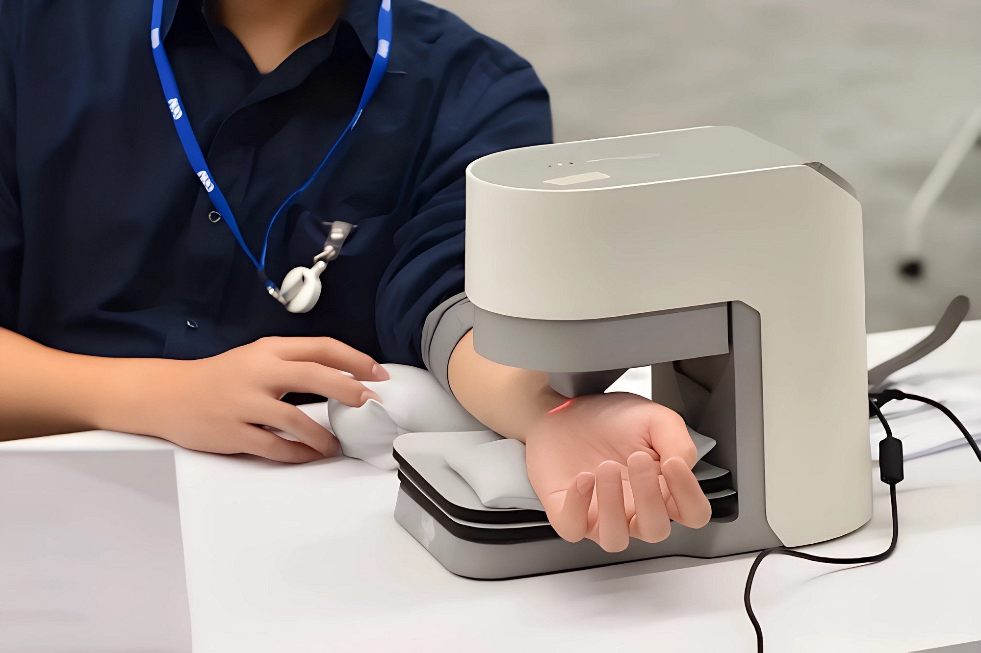 友達耘康中醫數位化檢測解決方案之脈象檢測系統採用高靈敏多點式壓力感測器，可真實還原「寸、關、尺」三部脈象量測結果