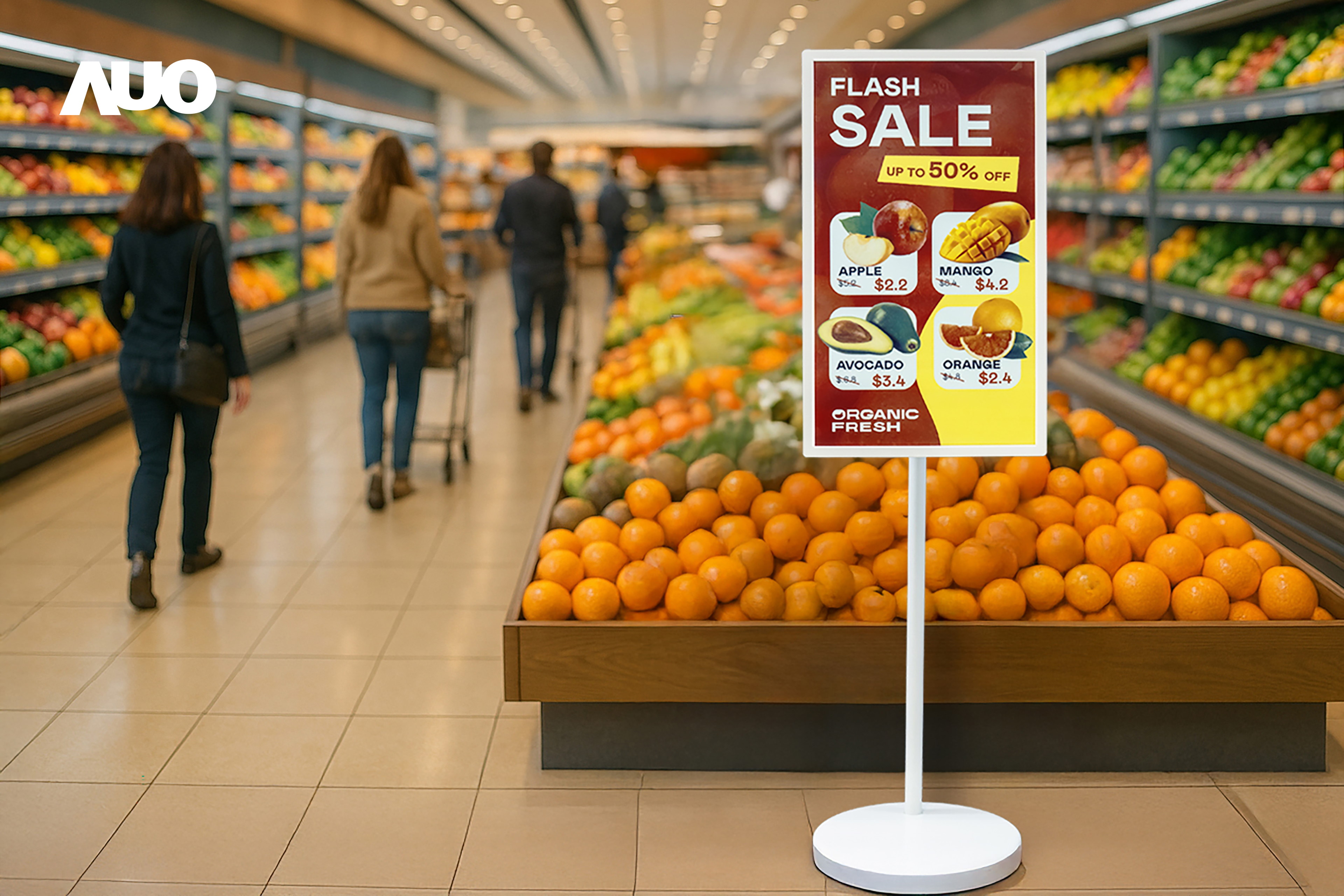 达擎首亮相低功耗、全彩的〝aecoPost电子纸解决方案〞，仅在更新画面时需要微量的电力驱动，无需布建电线的便捷设计，使其可灵活应用、随意置放，并可透过云端或行动装置app，轻松管理及排程广告内容，晋升店头营销利器。