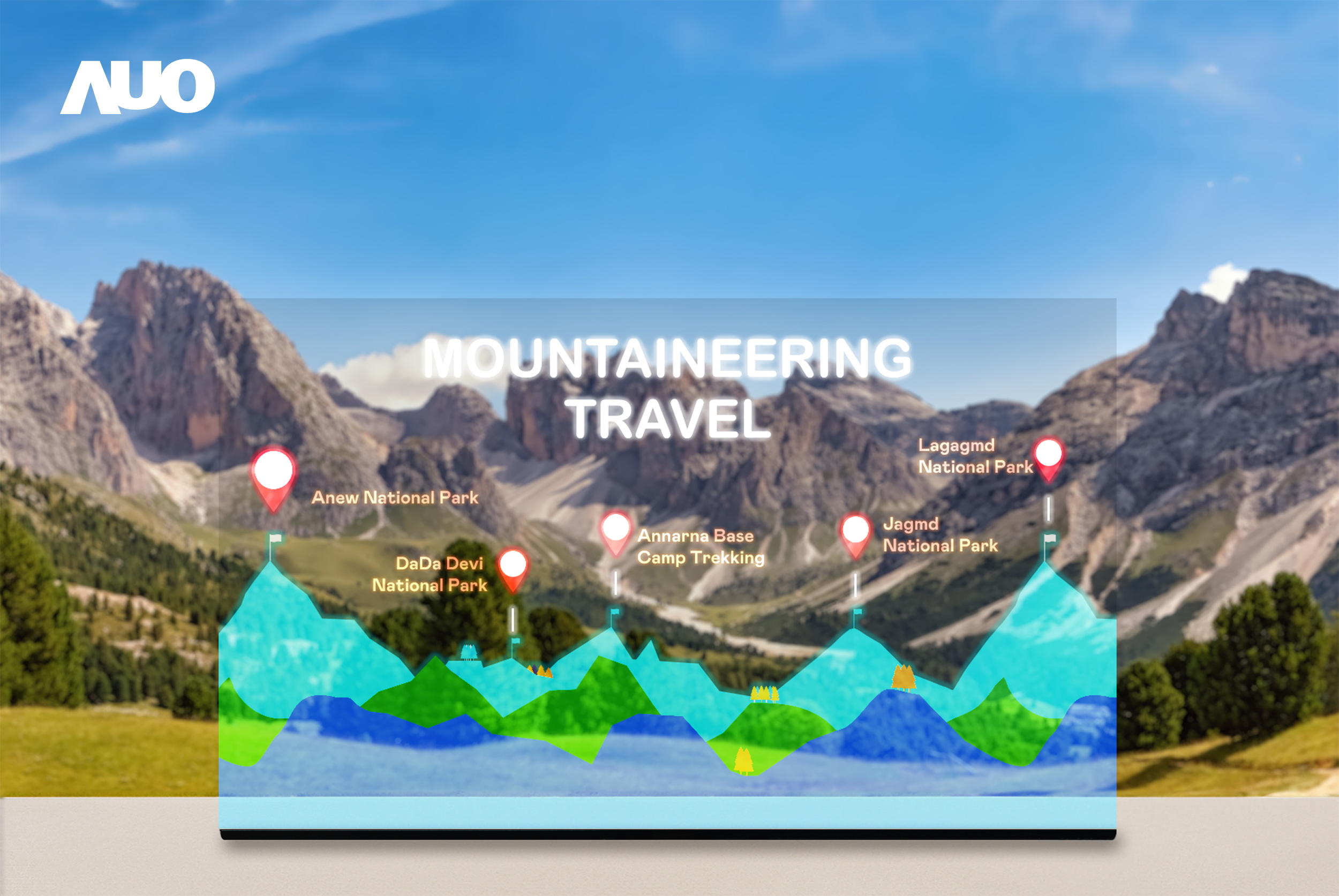 友達展示全球單片尺寸最大(*)42吋透明Micro LED顯示器拼接而成的「64吋透明Micro LED顯示器」，具備高透明度、1,000 nits高亮度、廣色域、採用三邊無邊框的無縫拼接等多重特色，呈現超高清、細膩畫質而不遮擋後方視覺，滿足層峰需求，可廣泛運用於零售、藝術展覽或商業空間等場域